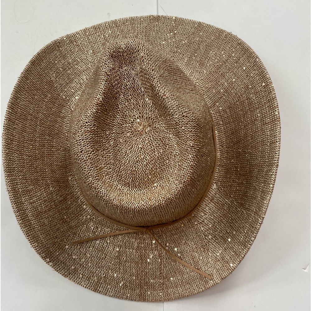 Anthropologie Sparkle Cowboy Rancher Hat beige-gold one size western core